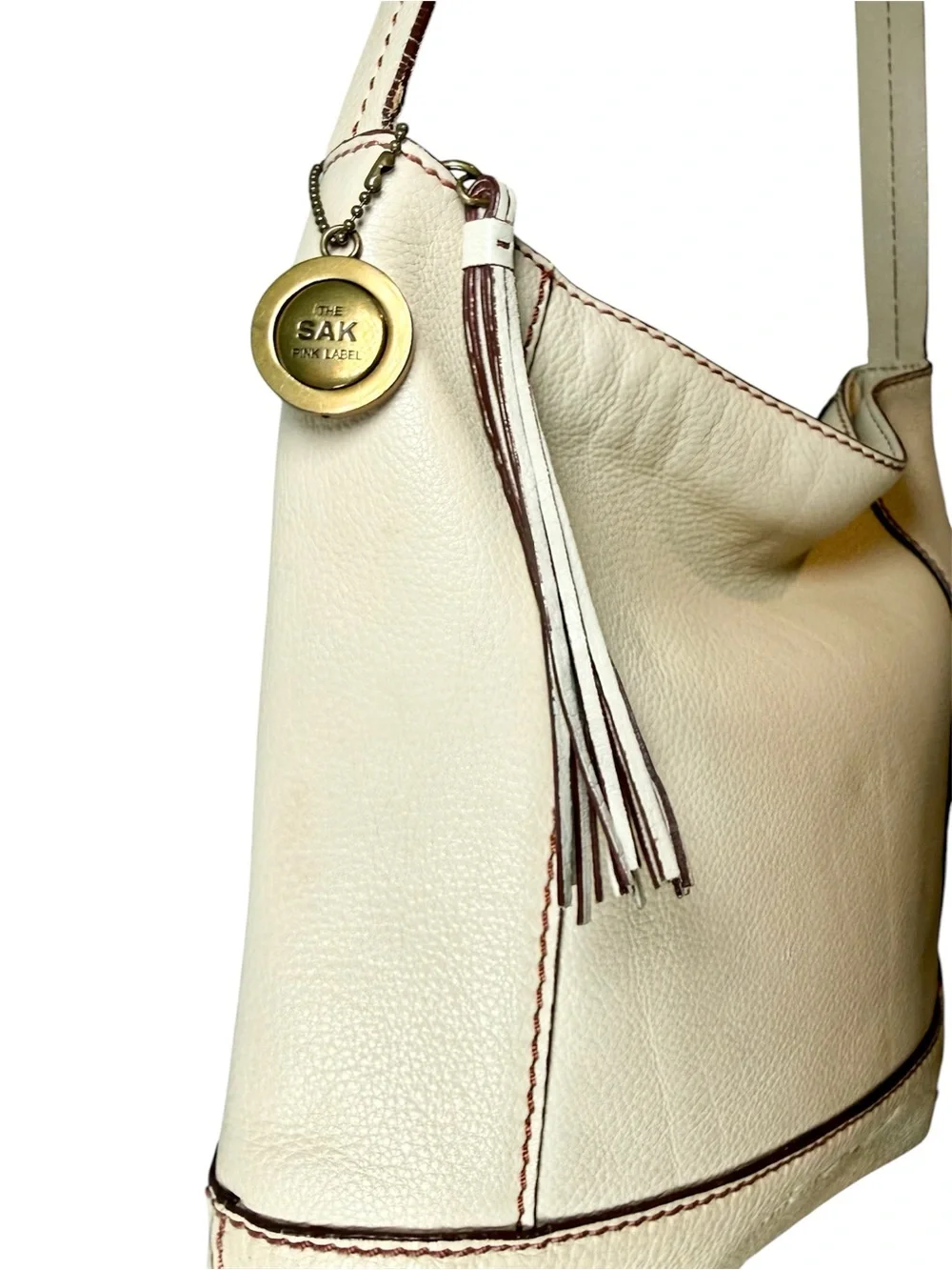 Vintage PINK LABEL The Sak Leather Hobo Shoulder Bag Cream Slouchy Boho Y2K